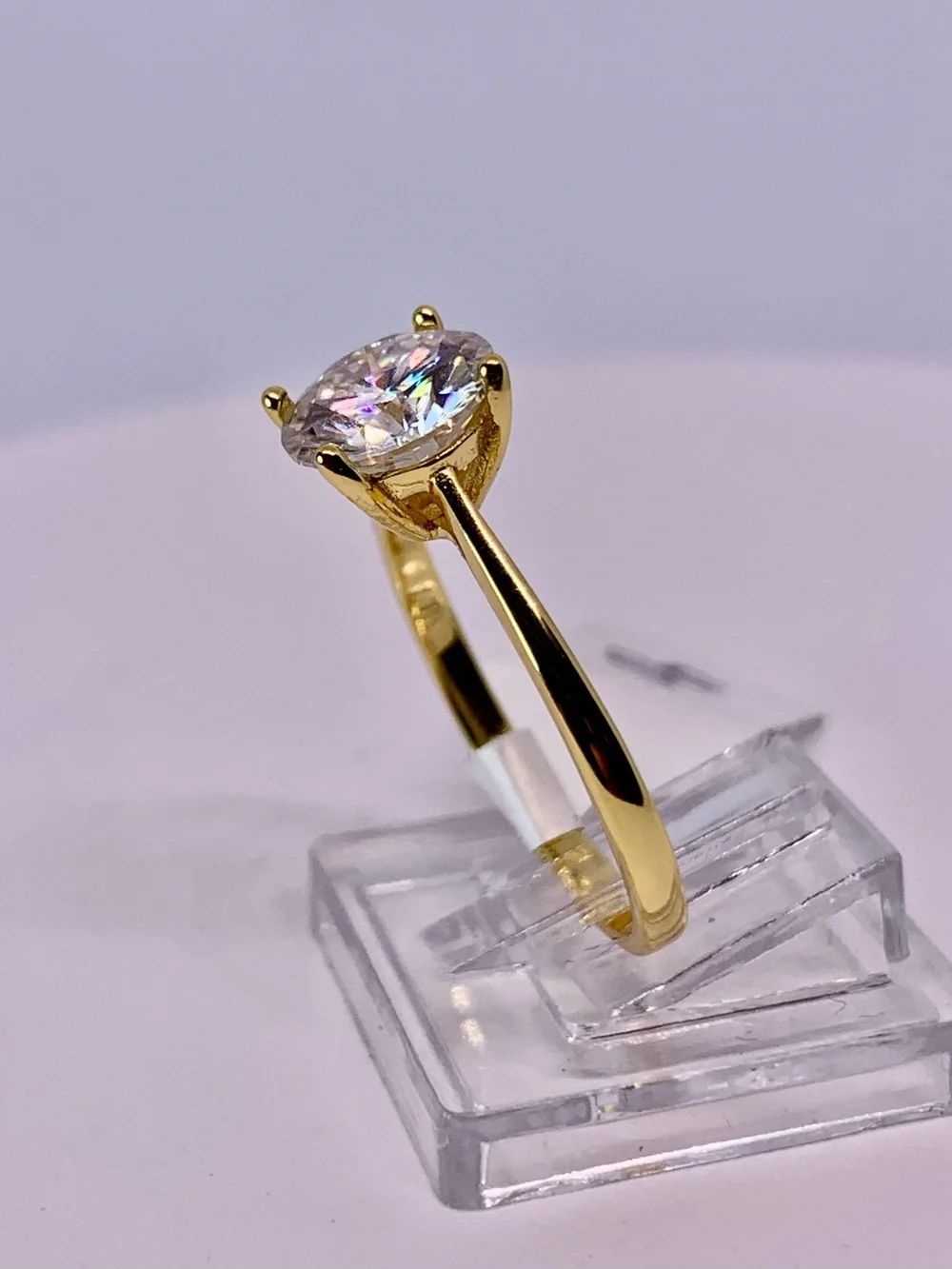 Classic Yellow Gold Solitaire Moissanite Ring Round Cut 2 Ct Wedding Ring GRA